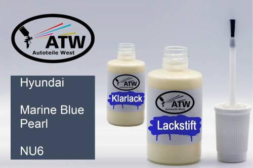 Hyundai, Marine Blue Pearl, NU6: 20ml Lackstift + 20ml Klarlack - Set, von ATW Autoteile West.